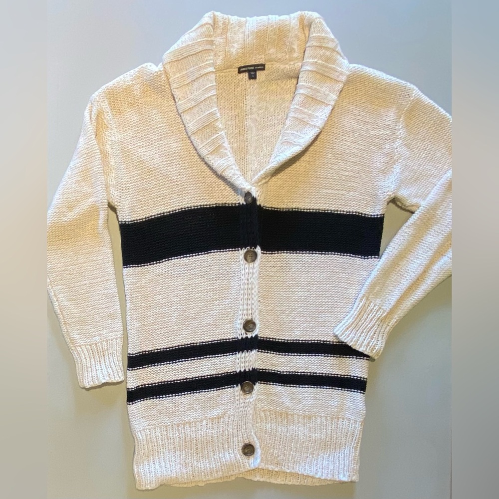 James Perse Cream and Black Striped Beach Knit Cardigan, size S (1)
